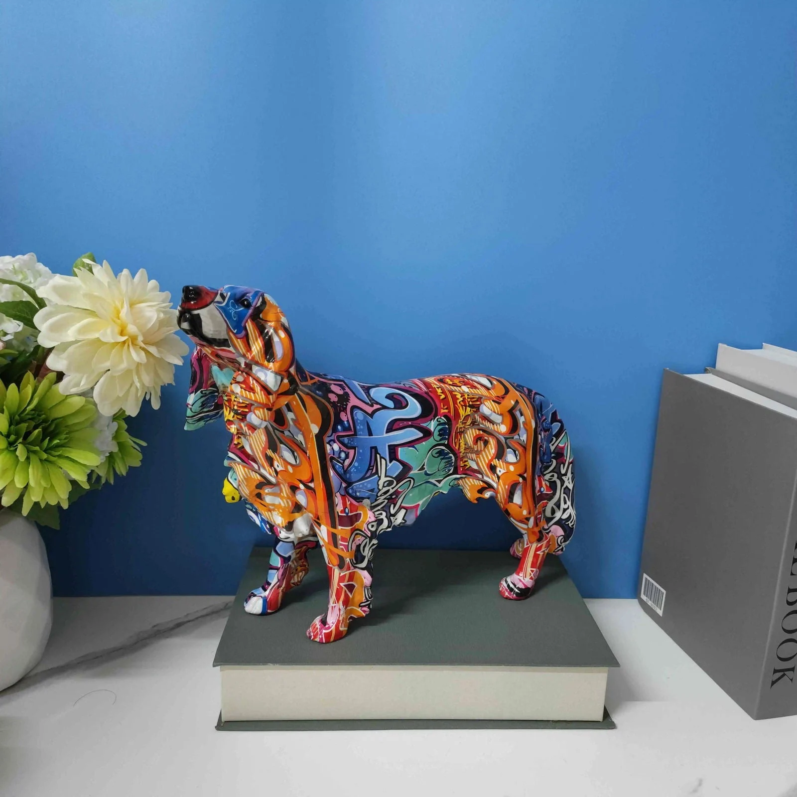 Modern Graffiti Painted Dachshund Dog Office Decoration Craft Sculptures and Statues -
