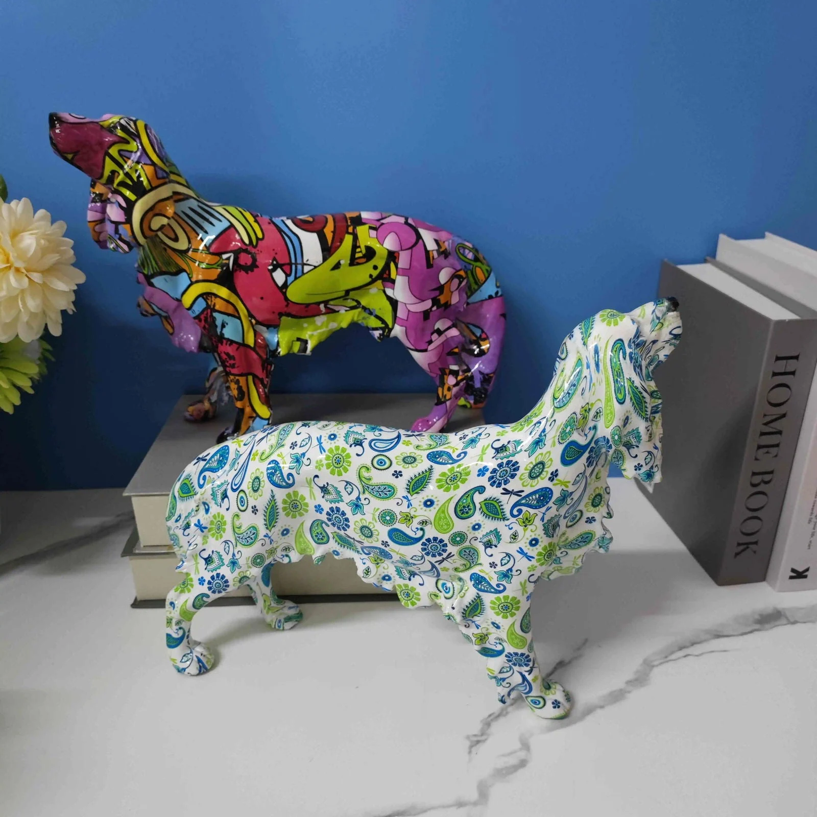 Modern Graffiti Painted Dachshund Dog Office Decoration Craft Sculptures and Statues -