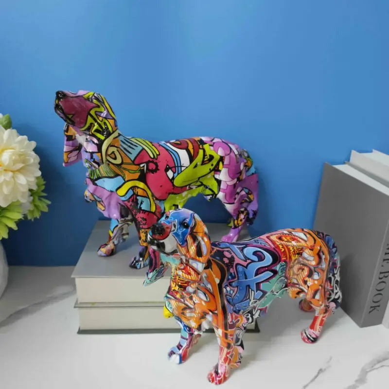 Modern Graffiti Painted Dachshund Dog Office Decoration Craft Sculptures and Statues