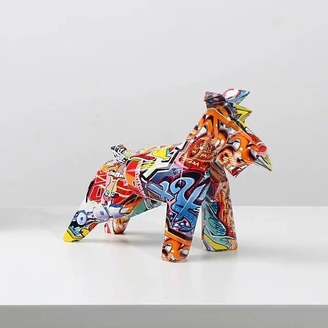 Modern Graffiti Schnauzer Painting Resin Crafts Sculptures and Statues Gift -