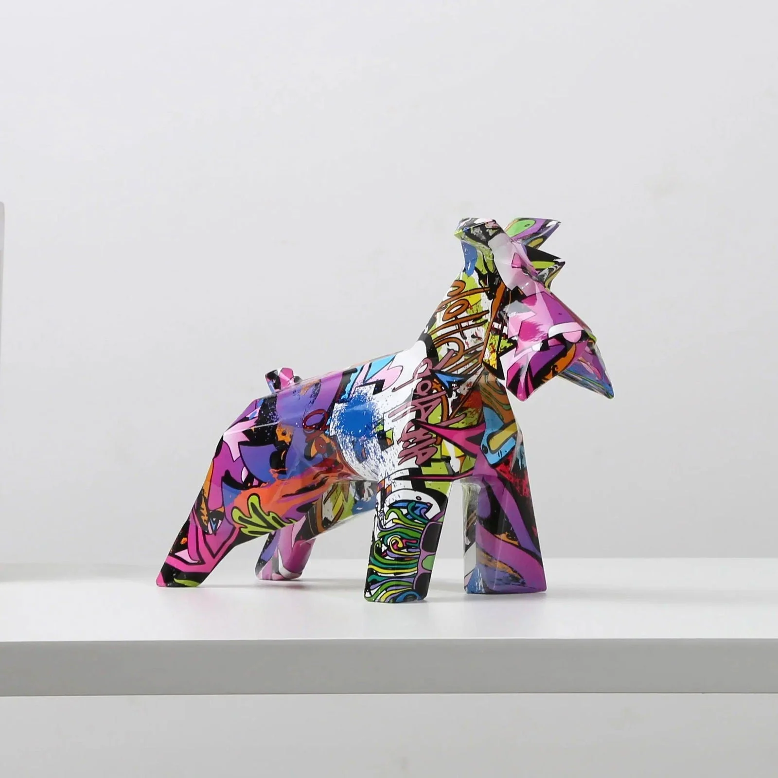 Modern Graffiti Schnauzer Painting Resin Crafts Sculptures and Statues Gift -