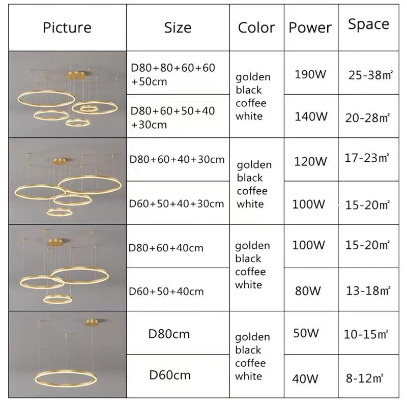 Modern Lighting 2 to 5 LED Circle Rings Ceiling Chandelier Living Room Home Decor -