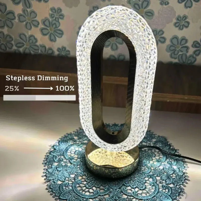 Modern Luxury Crystal Table Oval USB Lamp Lighting Living Room Bedroom