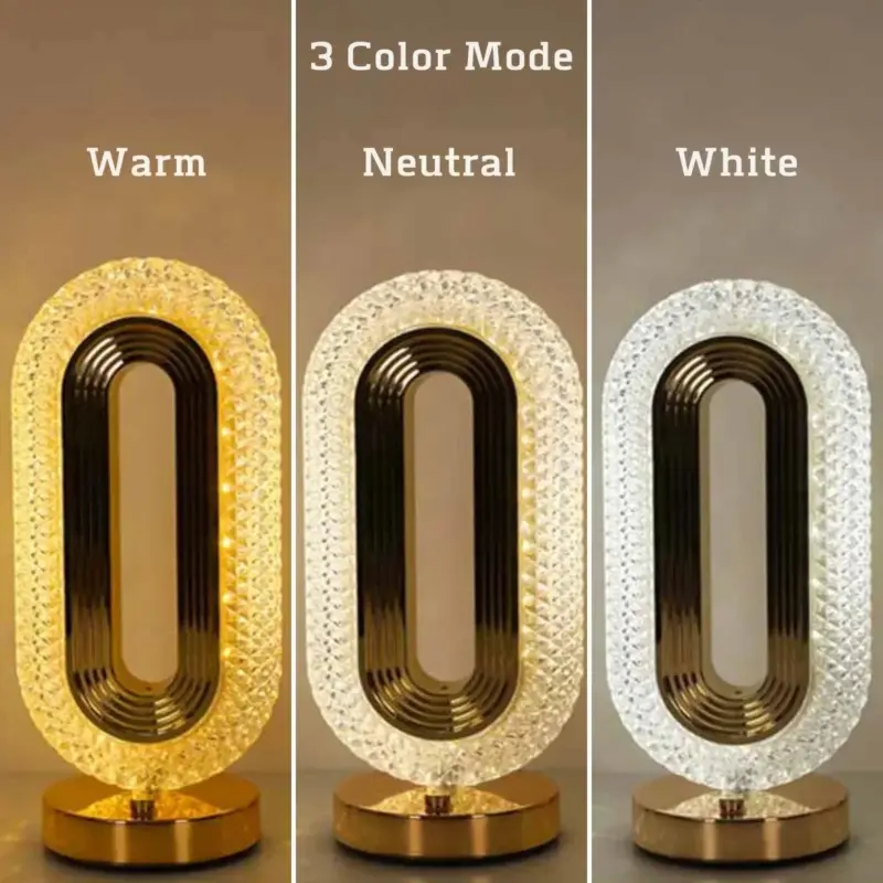 Modern Luxury Crystal Table Oval USB Lamp Lighting Living Room Bedroom