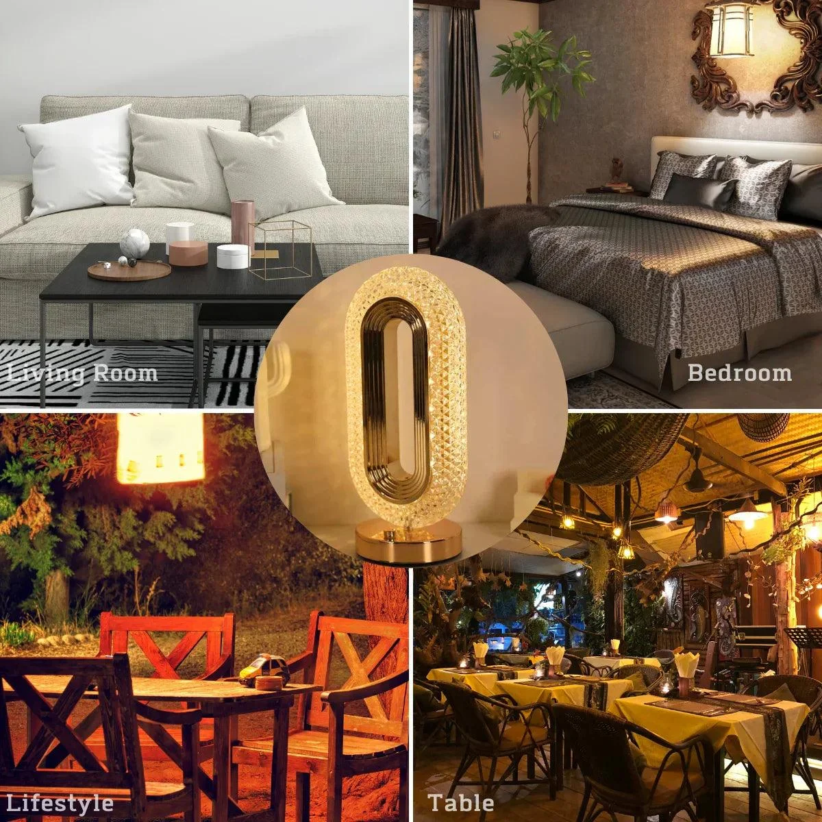 Modern Luxury Crystal Table Oval USB Lamp Lighting Living Room Bedroom -