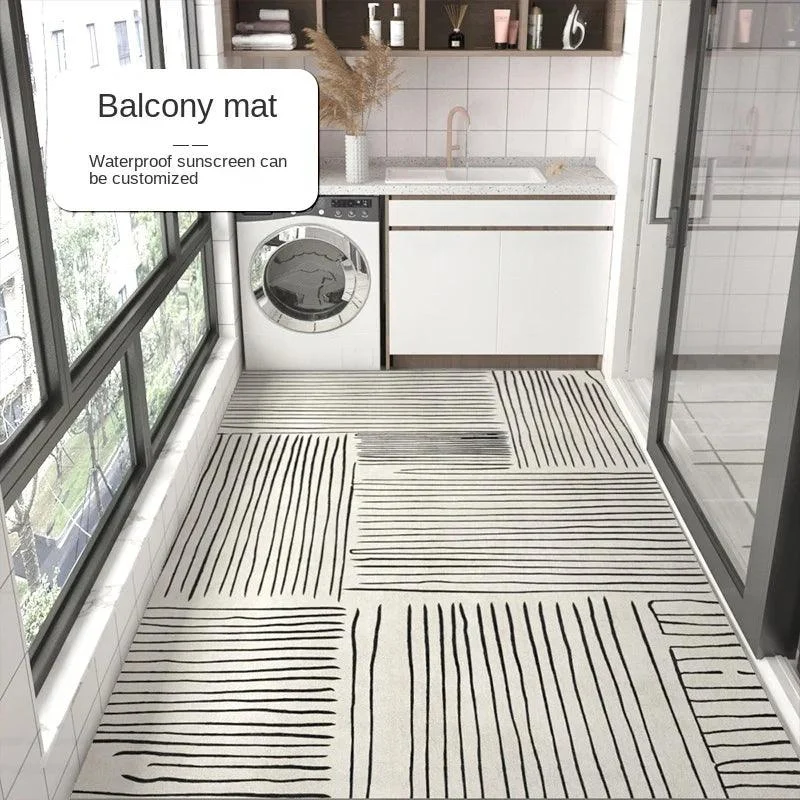 Modern Minimal White Black Mat Rug Large Area Non-slip Living Room -