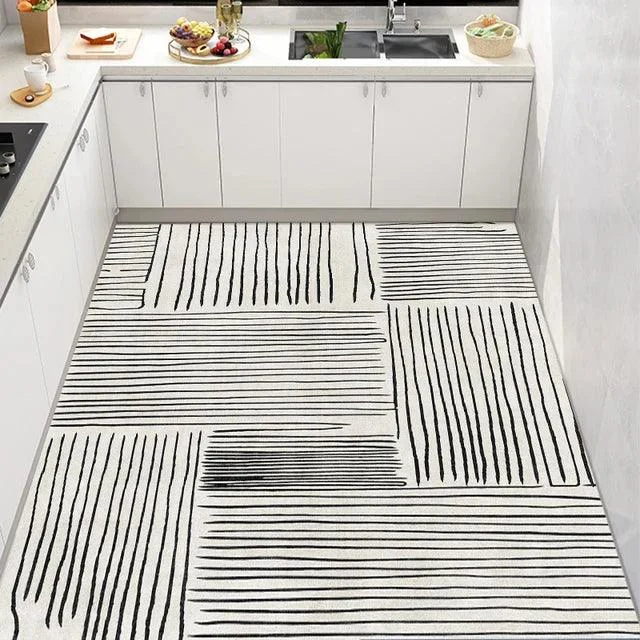 Modern Minimal White Black Mat Rug Large Area Non-slip Living Room -