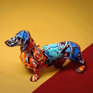 Modern Painted Dachshund Dog Decoration Office Decor Sculptures and Statues - 