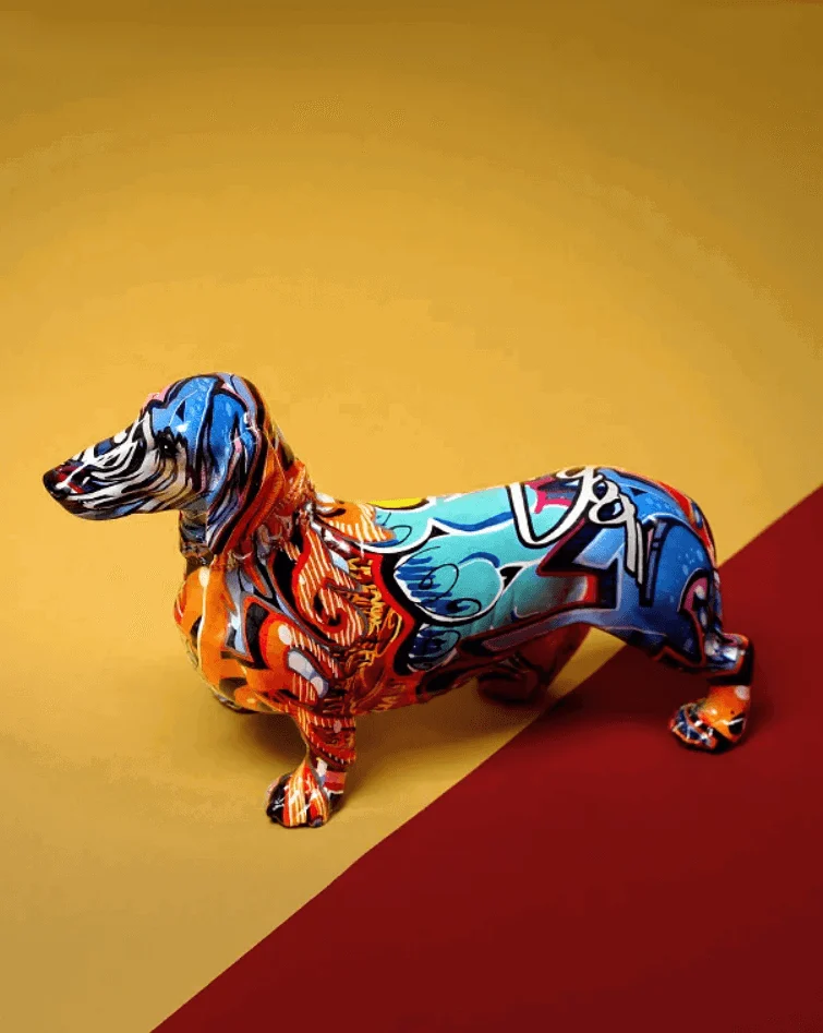 Modern Painted Dachshund Dog Decoration Office Decor Sculptures and Statues -