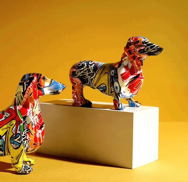 Modern Painted Dachshund Dog Decoration Office Decor Sculptures and Statues -