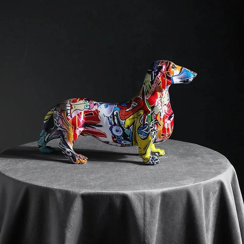 Modern Painted Dachshund Dog Decoration Office Decor Sculptures and Statues -