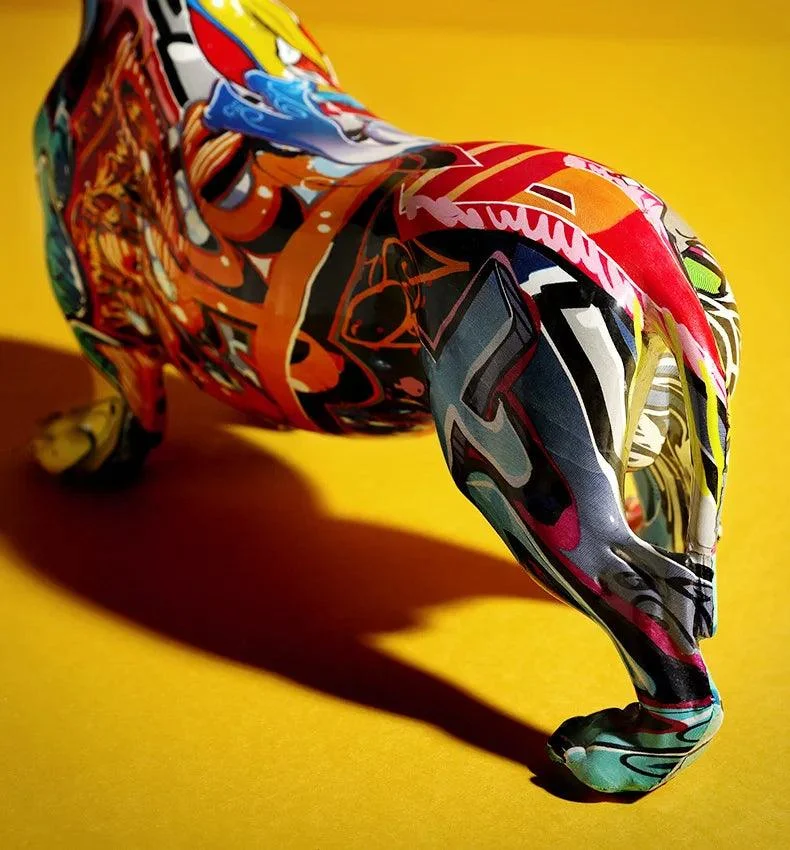 Modern Painted Dachshund Dog Decoration Office Decor Sculptures and Statues -