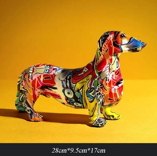 Modern Painted Dachshund Dog Decoration Office Decor Sculptures and Statues -