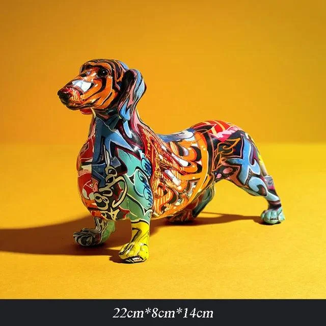 Modern Painted Dachshund Dog Decoration Office Decor Sculptures and Statues -