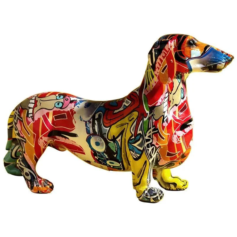 Modern Painted Dachshund Dog Decoration Office Decor Sculptures and Statues -