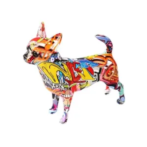 Modern Painted Graffiti Chihuahua Dog Sculptures and Statues Decorations Resin Crafts