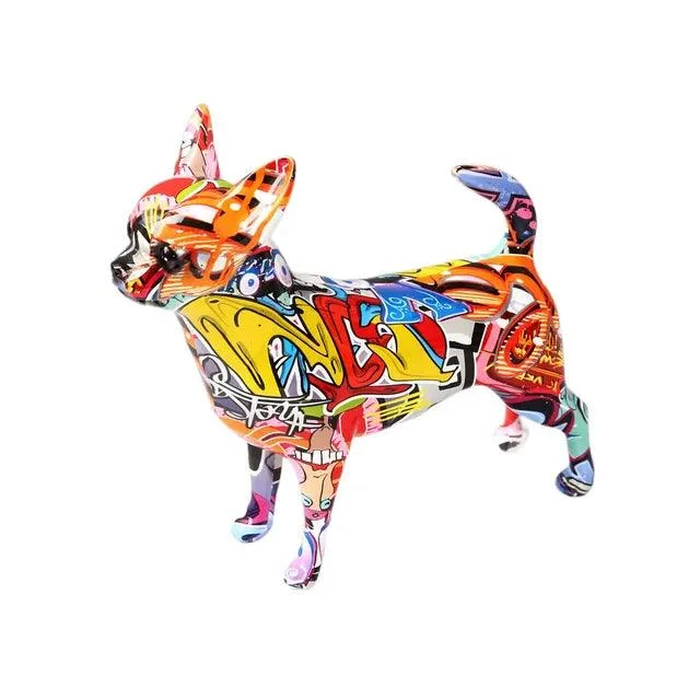 Modern Painted Graffiti Chihuahua Dog Sculptures and Statues Decorations Resin Crafts -