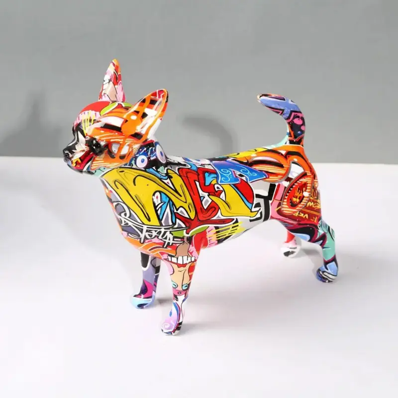 Modern Painted Graffiti Chihuahua Dog Sculptures and Statues Decorations Resin Crafts