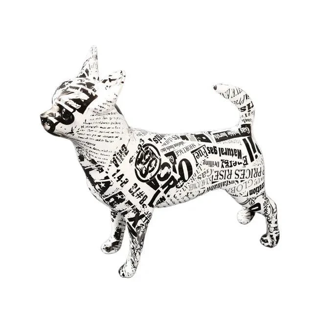 Modern Painted Graffiti Chihuahua Dog Sculptures and Statues Decorations Resin Crafts -