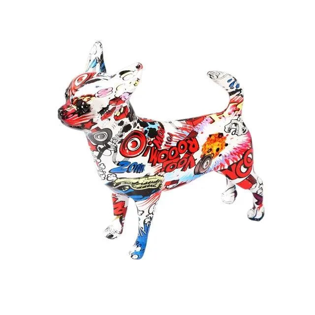 Modern Painted Graffiti Chihuahua Dog Sculptures and Statues Decorations Resin Crafts -