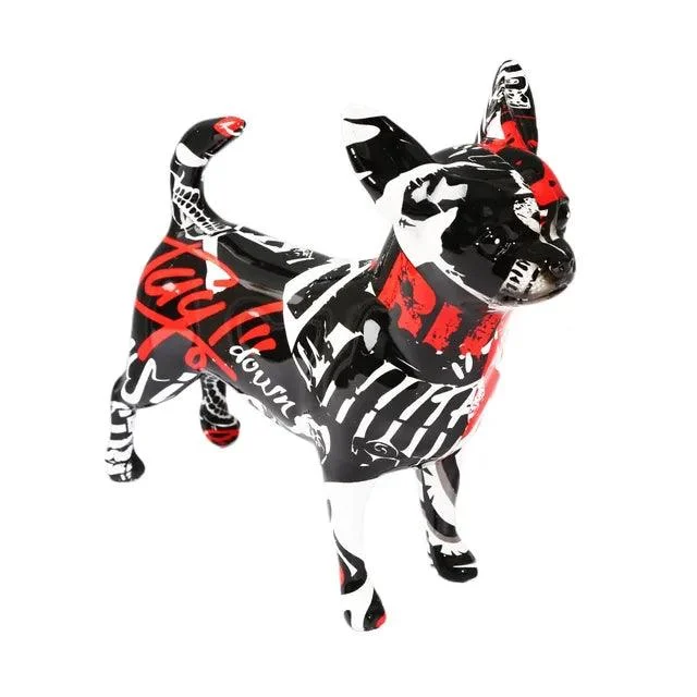 Modern Painted Graffiti Chihuahua Dog Sculptures and Statues Decorations Resin Crafts -