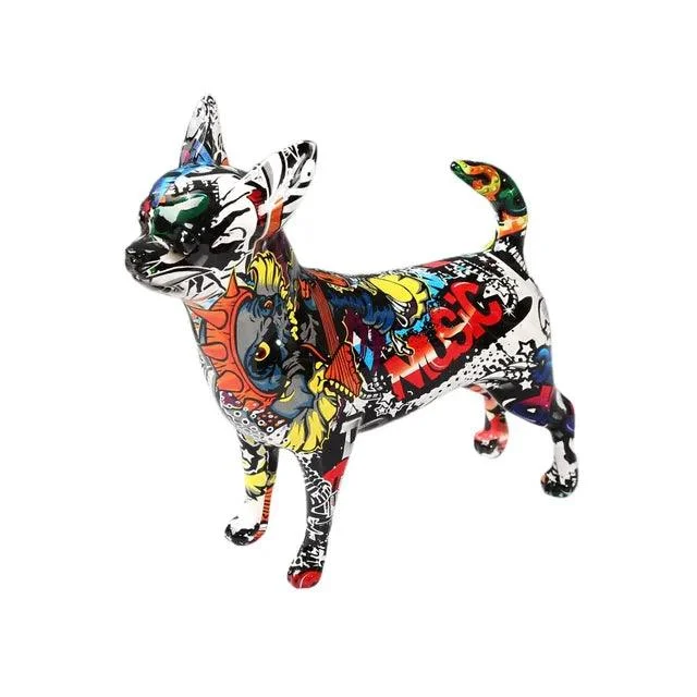Modern Painted Graffiti Chihuahua Dog Sculptures and Statues Decorations Resin Crafts -