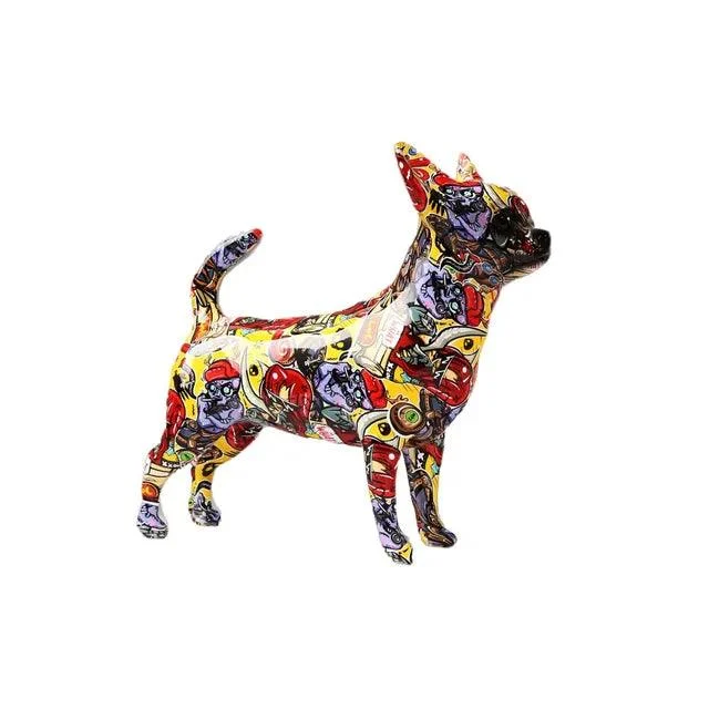 Modern Painted Graffiti Chihuahua Dog Sculptures and Statues Decorations Resin Crafts -