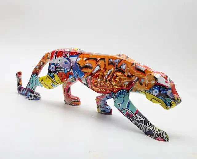 Modern Painted Graffiti Leopard Sculptures and Statues Office Ornaments Resin Crafts - 