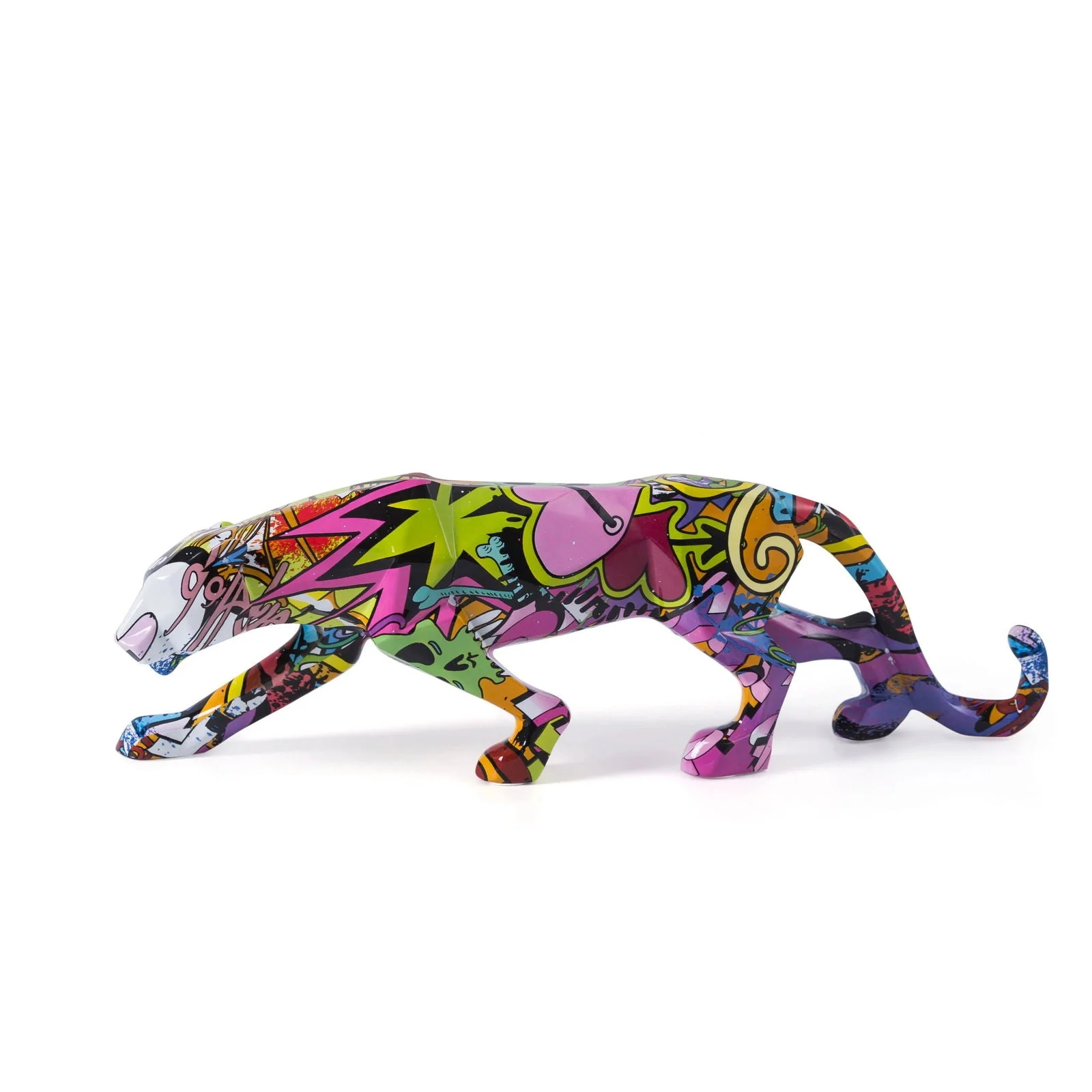 Modern Painted Graffiti Leopard Sculptures and Statues Office Ornaments Resin Crafts -