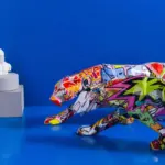 Modern Painted Graffiti Leopard Sculptures and Statues Office Ornaments Resin Crafts
