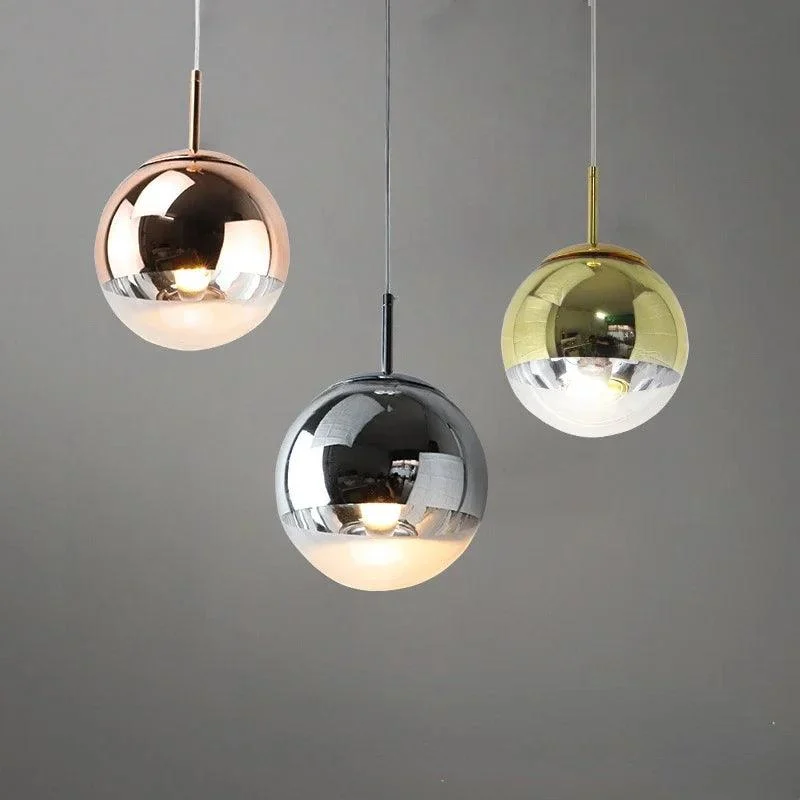 Modern Rose Gold Glass Ball Pendant Lighting Hanging Lamp Kitchen Decor - 