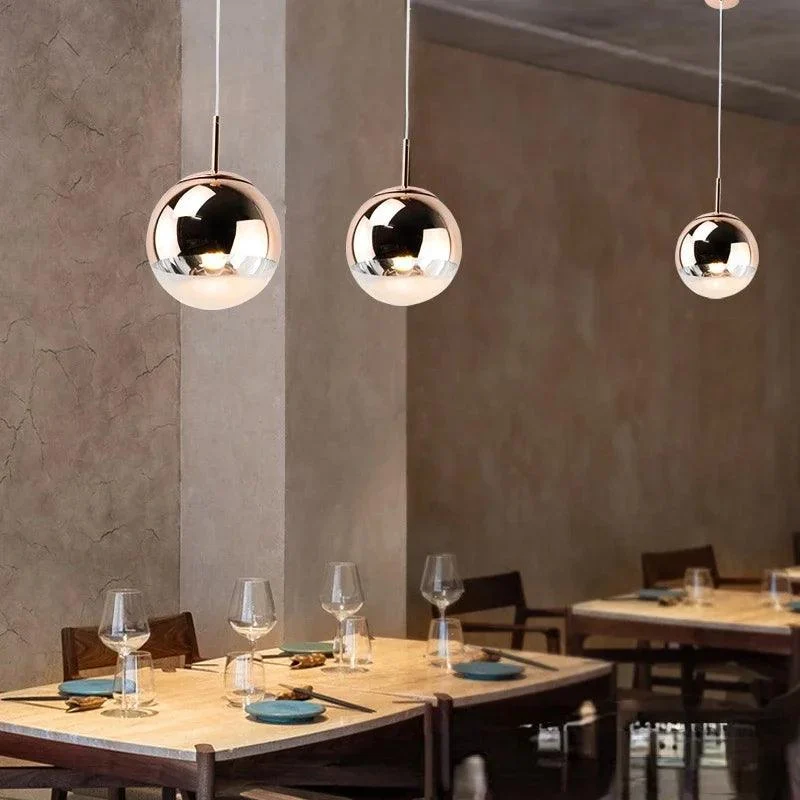 Modern Rose Gold Glass Ball Pendant Lighting Hanging Lamp Kitchen Decor -