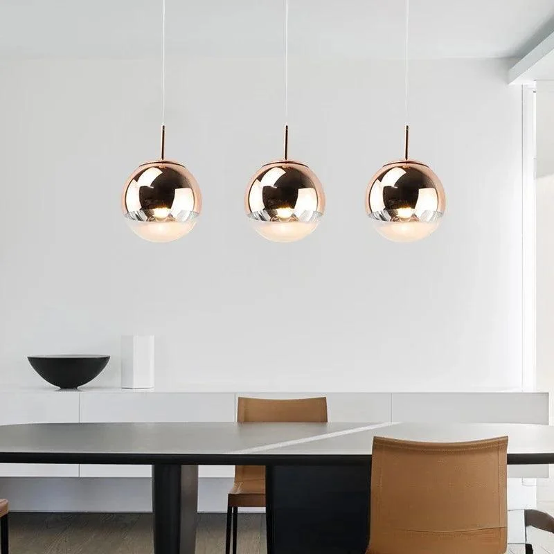 Modern Rose Gold Glass Ball Pendant Lighting Hanging Lamp Kitchen Decor -