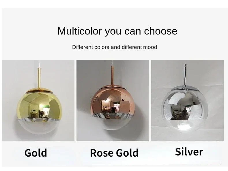 Modern Rose Gold Glass Ball Pendant Lighting Hanging Lamp Kitchen Decor -