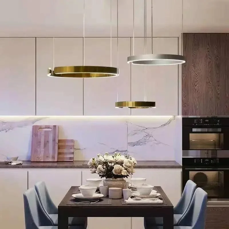 Modern Scandinavian Rose Gold Ring Led Pendant Lighting Dimmable Chandelier Home Decorate - 