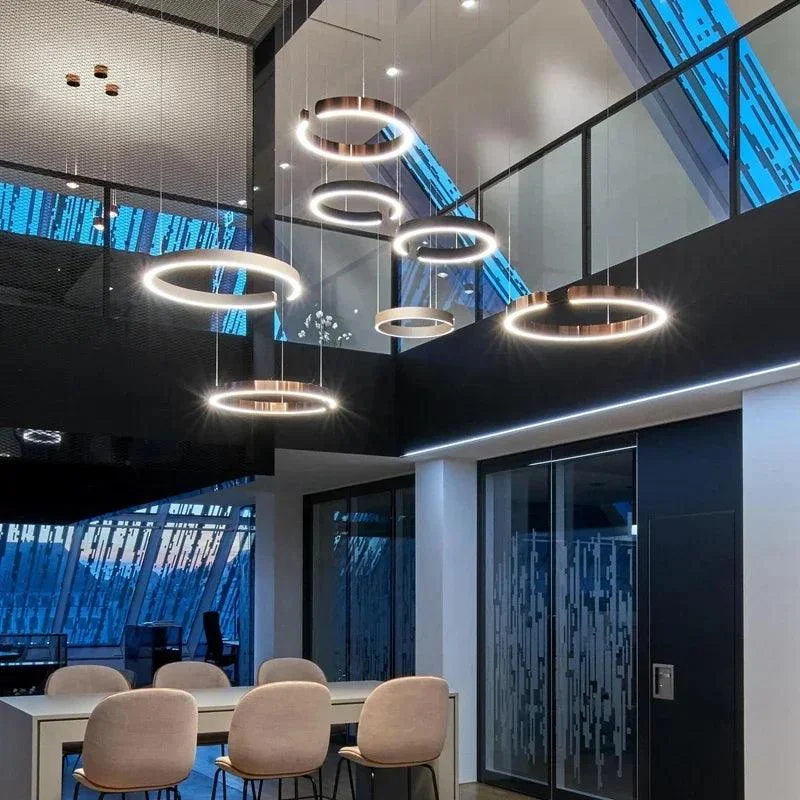 Modern Scandinavian Rose Gold Ring Led Pendant Lighting Dimmable Chandelier Home Decorate -