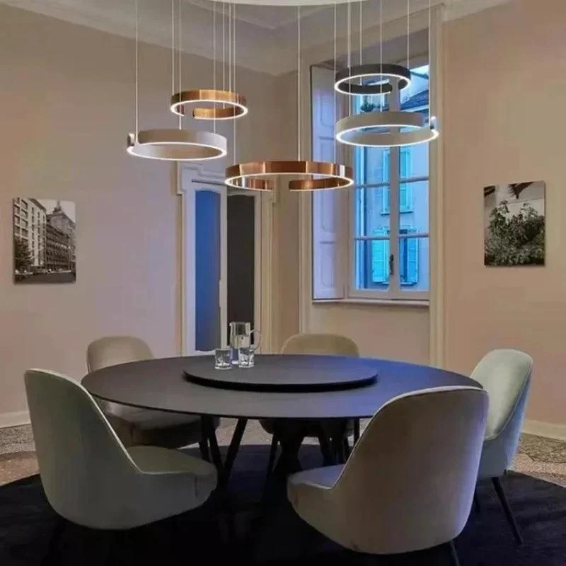 Modern Scandinavian Rose Gold Ring Led Pendant Lighting Dimmable Chandelier Home Decorate -