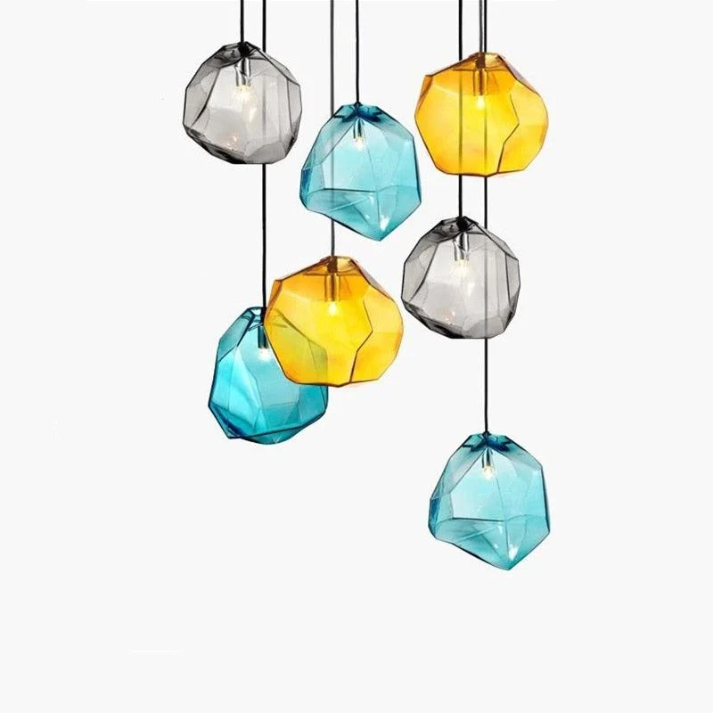 Modern Yellow Blue Stone Glass Pendant Lighting Hanging Lamp -
