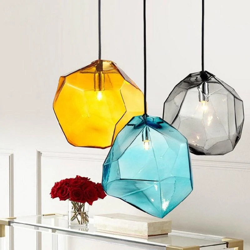 Modern Yellow Blue Stone Glass Pendant Lighting Hanging Lamp -