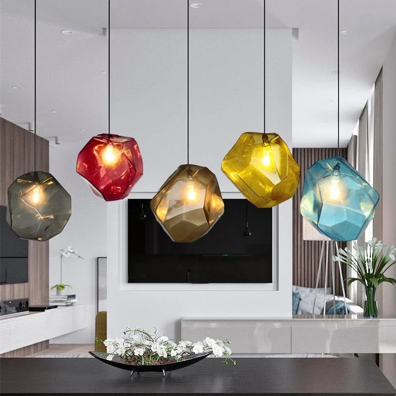 Modern Yellow Blue Stone Glass Pendant Lighting Hanging Lamp -