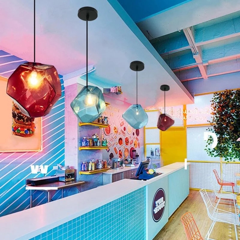 Modern Yellow Blue Stone Glass Pendant Lighting Hanging Lamp -