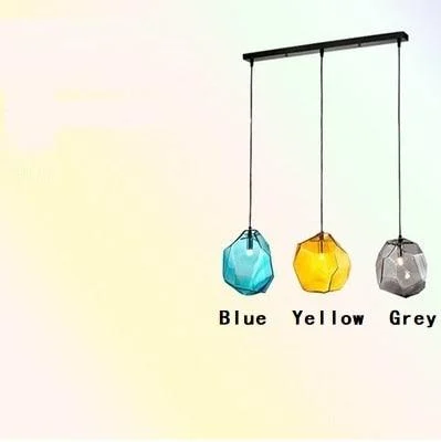 Modern Yellow Blue Stone Glass Pendant Lighting Hanging Lamp -