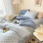 MorandiColorChekeredPatternBeddingAestheticBedroom11