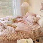 MorandiColorChekeredPatternBeddingAestheticBedroom12