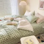 MorandiColorChekeredPatternBeddingAestheticBedroom2