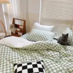 MorandiColorChekeredPatternBeddingAestheticBedroom3