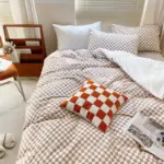 MorandiColorChekeredPatternBeddingAestheticBedroom8