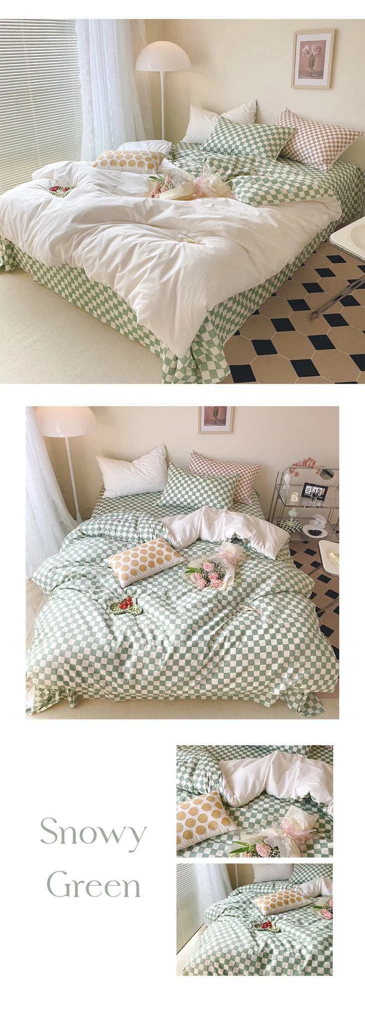 Retro Cheker Pattern Bedsheets For Aesthetic Room