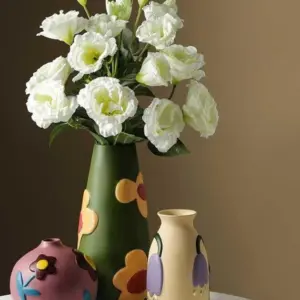 Morandi Handpainted Floral Ceramic Vase - 