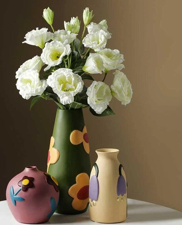 Morandi Handpainted Floral Ceramic Vase -